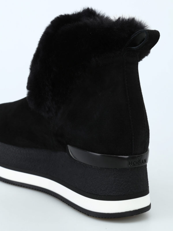 Faux fur trim suede slip on platform booties shop online: HOGAN