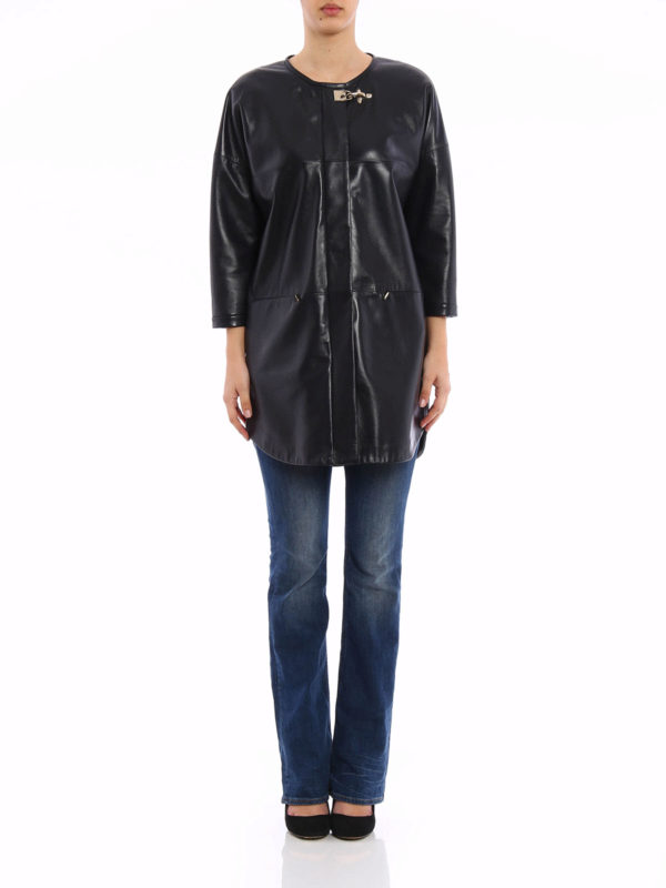 FAY: leather coats online - Unlined leather overcoat