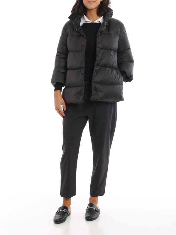 FAY: padded jackets online - Black flared puffer jacket