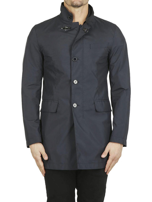 FAY: short coats online - Blue straight hem raincoat