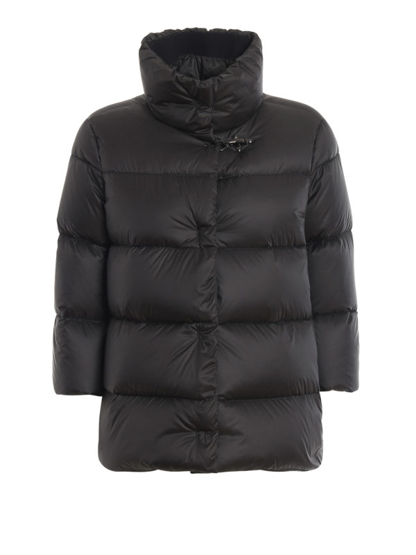 FAY: padded jackets - Black flared puffer jacket