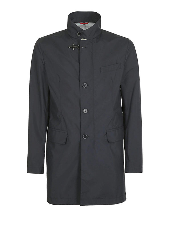 FAY: short coats - Blue straight hem raincoat