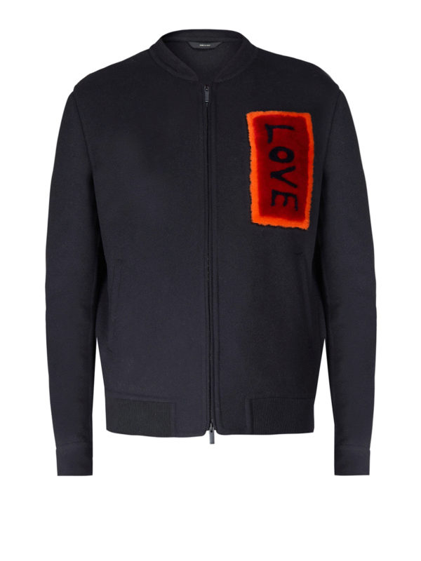 FENDI: bombers - Lamb fur Love patch bomber jacket