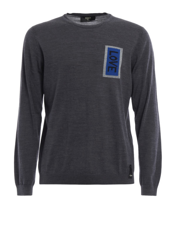 FENDI: crew necks - Love intarsia wool sweater