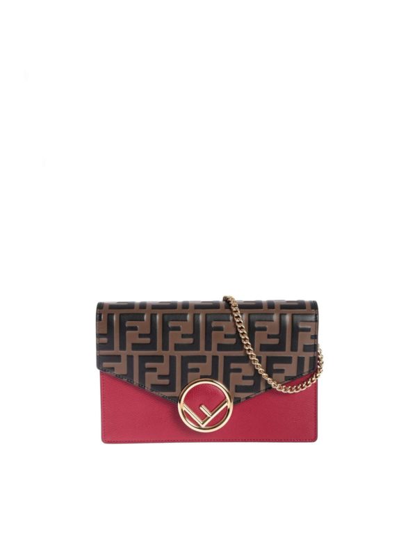 FENDI: cross body bags - Wallet On Chain bag in red with brown FF