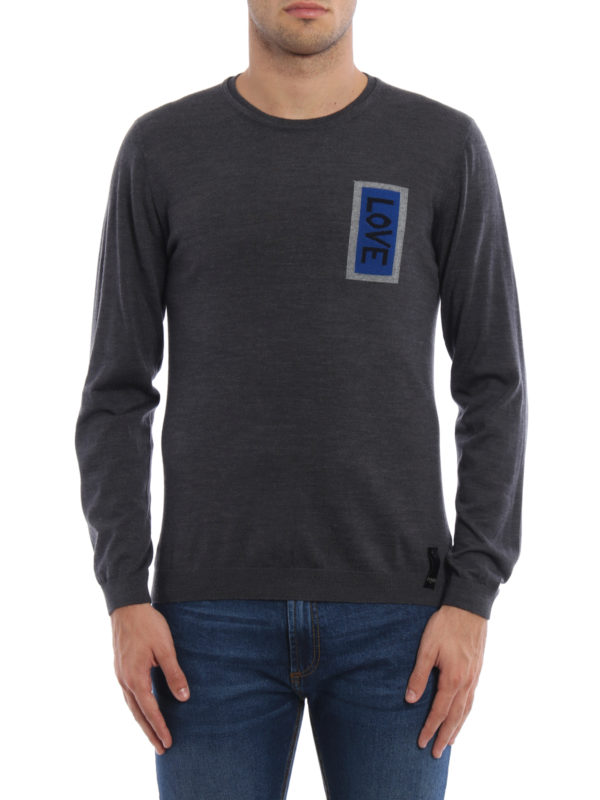 FENDI: crew necks online - Love intarsia wool sweater