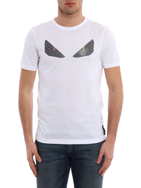 FENDI: t-shirts online - Monster eye rhinestone T-shirt