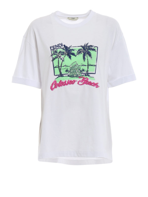 FENDI: t-shirts - Colosseo Beach white Tee