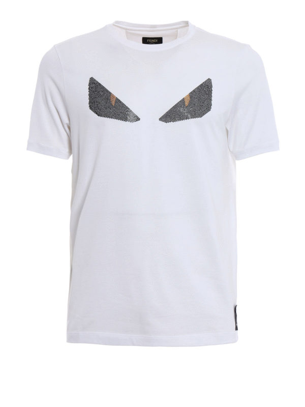 FENDI: t-shirts - Monster eye rhinestone T-shirt