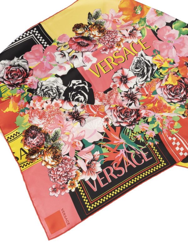 Floral silk square scarf shop online: VERSACE