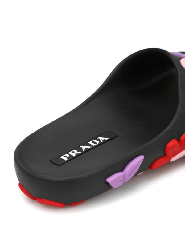 Flower pattern slider sandals shop online: PRADA