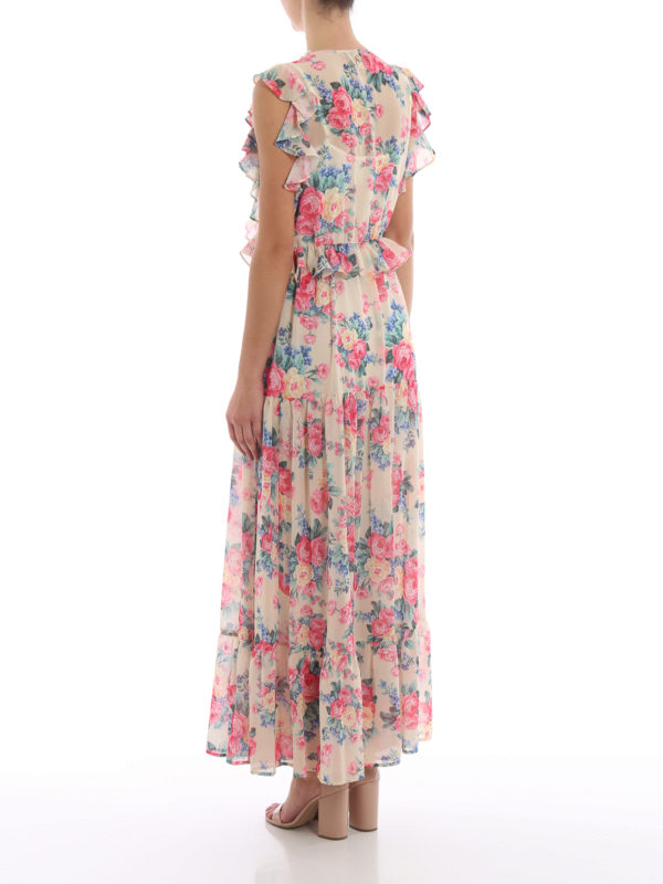 Flower print georgette ruffled maxi dress shop online: TWINSET