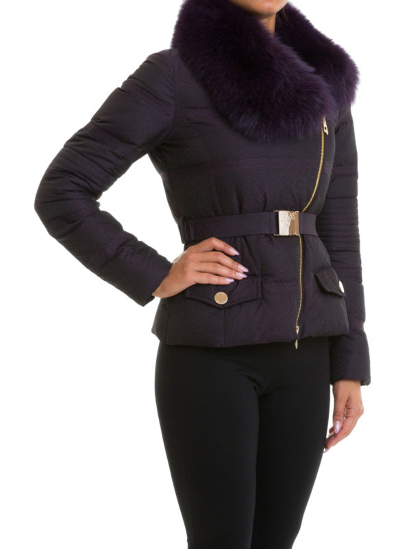 Fox collar puffer crop jacket shop online: VERSACE COLLECTION