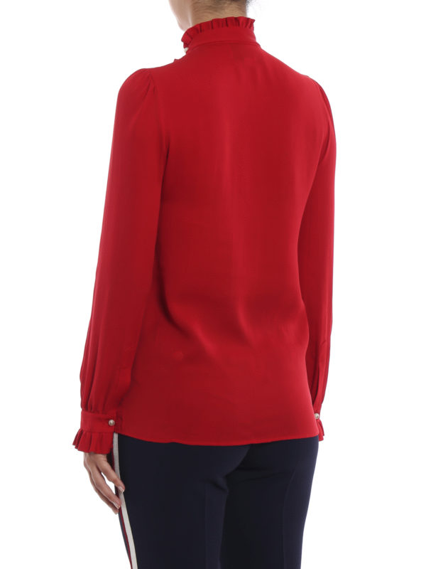 Frilled inserts silk blouse shop online: GUCCI