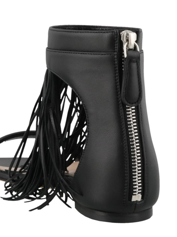 Fringed leather flat sandals shop online: ALEXANDER MCQUEEN