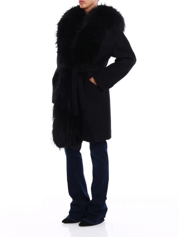 Fur trimmed boiled wool coat shop online: AVA ADORE