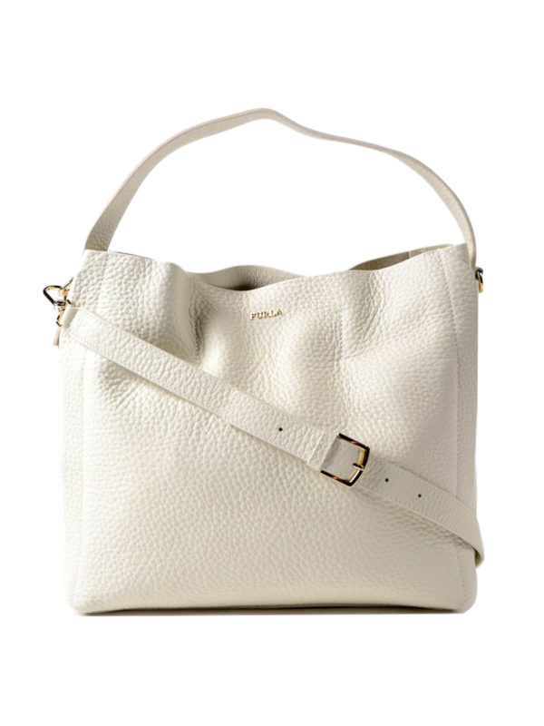 FURLA: shoulder bags - Capriccio M white leather hobo bag