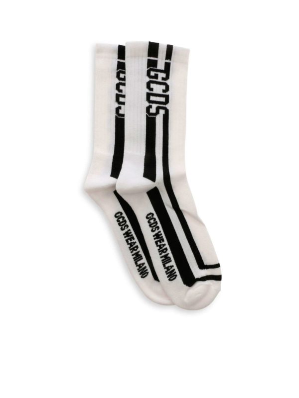 GCDS: socks - Black logo socks in white