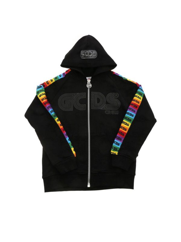 GCDS: Sweatshirts & Sweaters - Contrasting logo bands sweatshirt in black