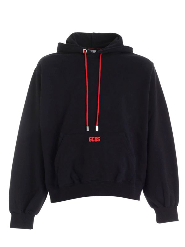 GCDS: Sweatshirts & Sweaters - Maxi black sweatshirt featuring rubber logo