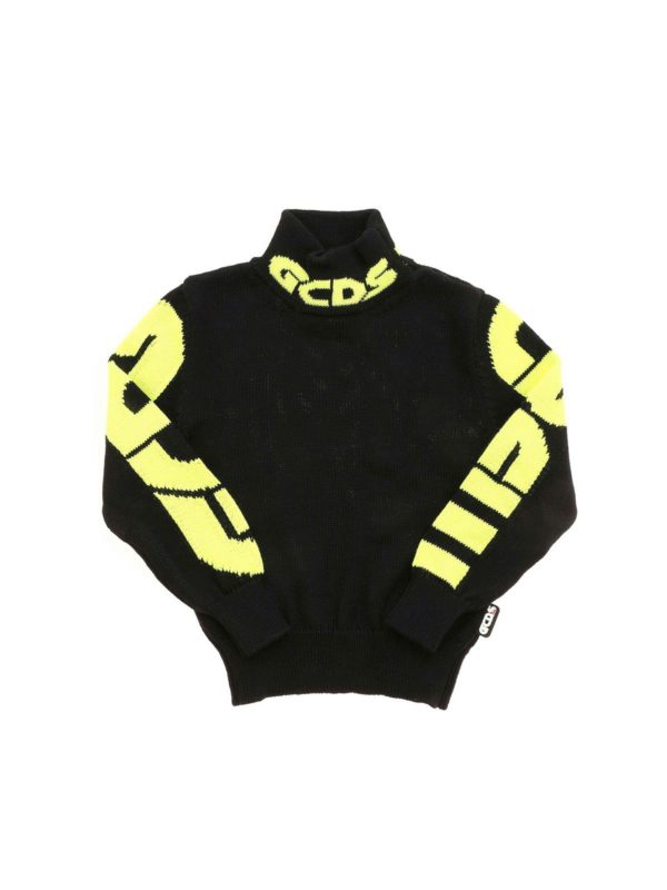 GCDS: Turtlenecks & Polo necks - Fluo logo turtleneck in black