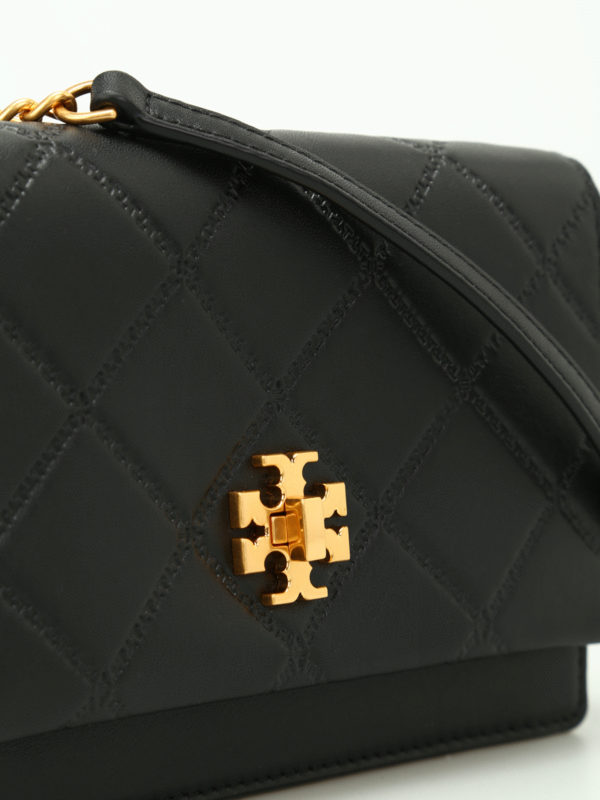 Georgia black leather clutch shop online: TORY BURCH
