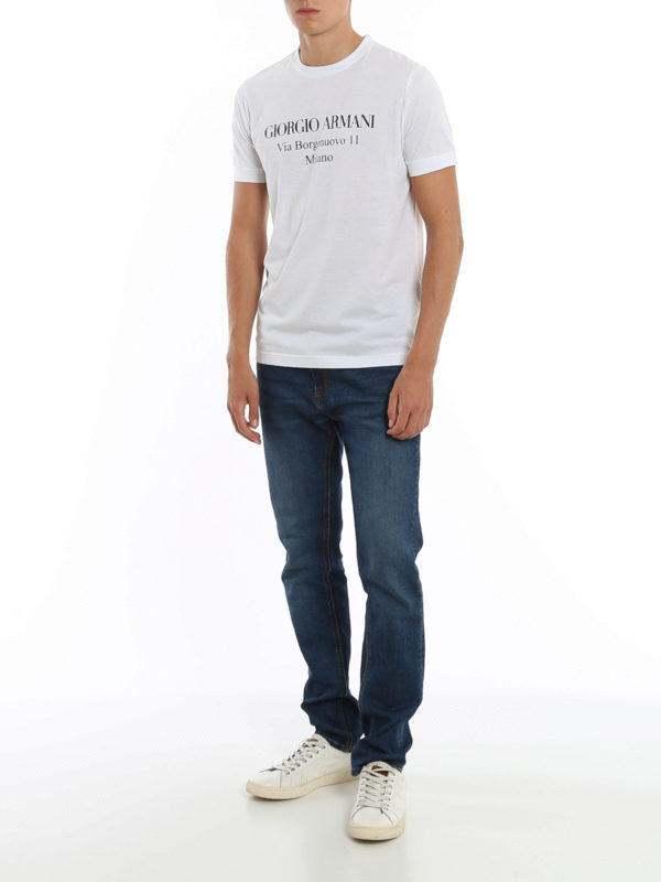 GIORGIO ARMANI: t-shirts online - Logo print cotton jersey T-shirt
