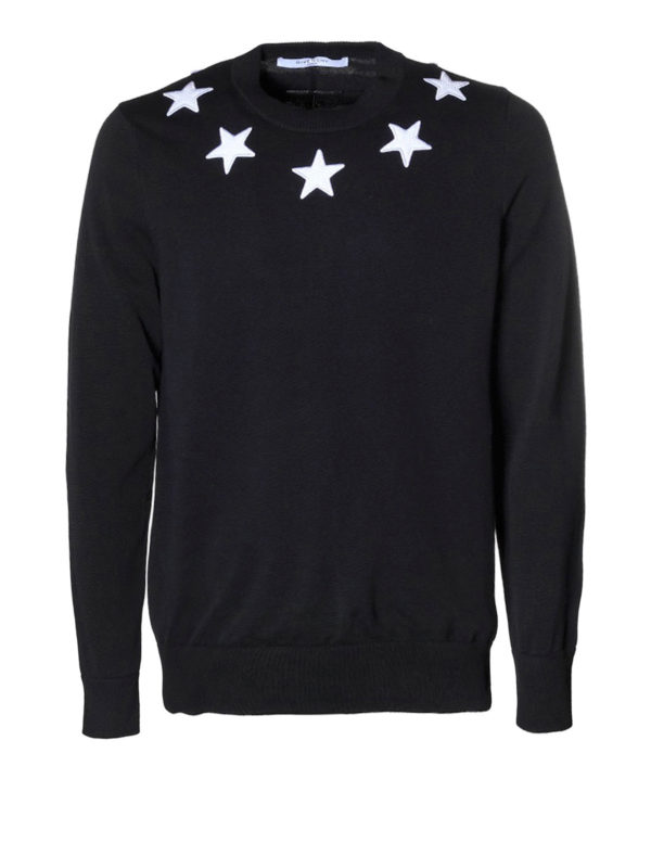 GIVENCHY: crew necks - Star patch black cotton sweater