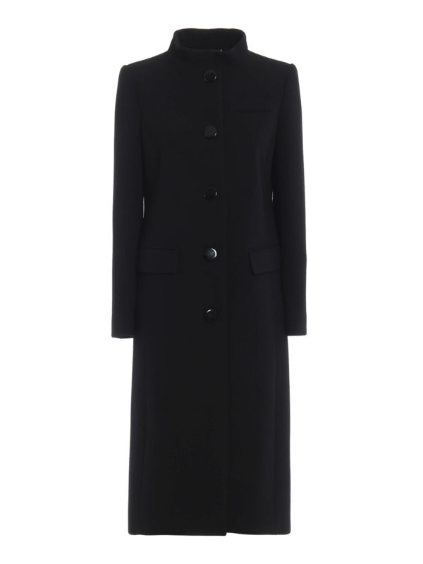 GIVENCHY: knee length coats - Black wool crepe coat