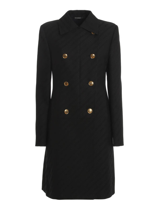 GIVENCHY: knee length coats - Golden button detailed viscose blend coat