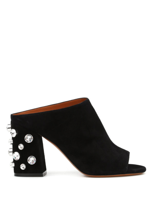 GIVENCHY: mules shoes - Embellished open toe suede mules