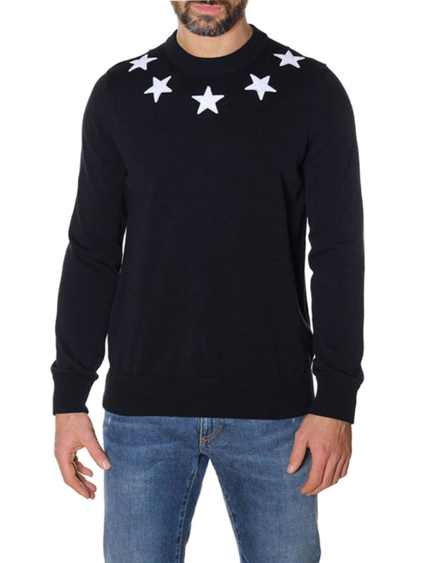 GIVENCHY: crew necks online - Star patch black cotton sweater