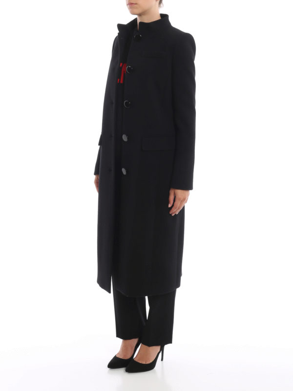 GIVENCHY: knee length coats online - Black wool crepe coat