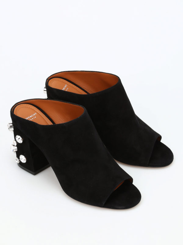 GIVENCHY: mules shoes online - Embellished open toe suede mules