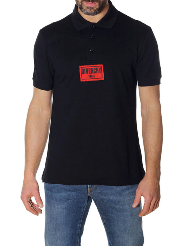 GIVENCHY: polo shirts online - Logo red patch black polo shirt