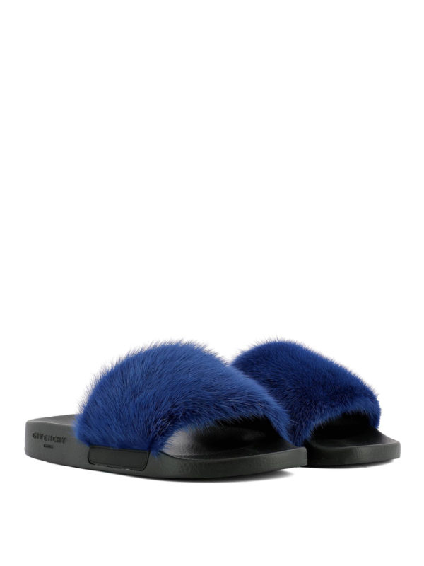 GIVENCHY: sandals online - Blue mink fur slides