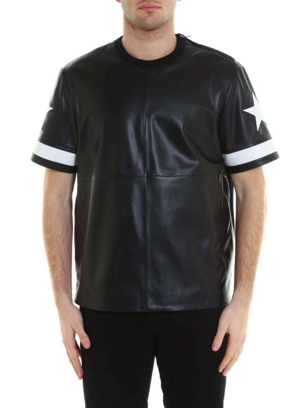 GIVENCHY: t-shirts online - Leather and scuba T-shirt