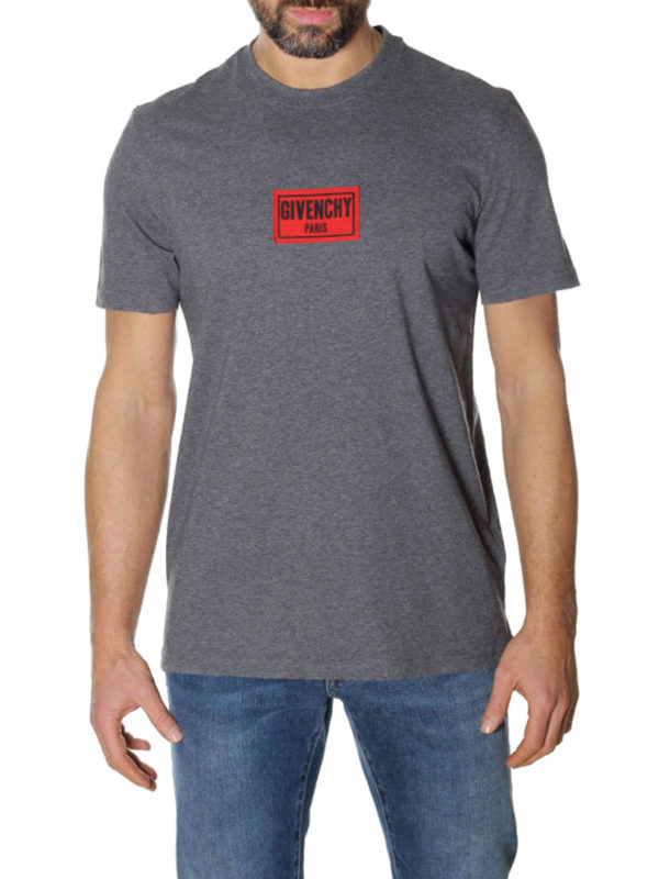 GIVENCHY: t-shirts online - Logo red patch grey T-shirt