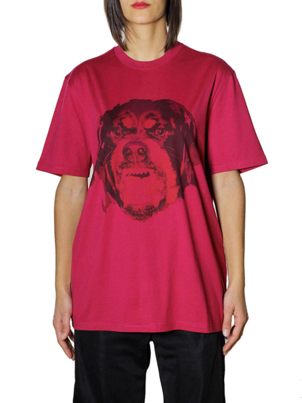 GIVENCHY: t-shirts online - Rottweiler print fuchsia T-shirt