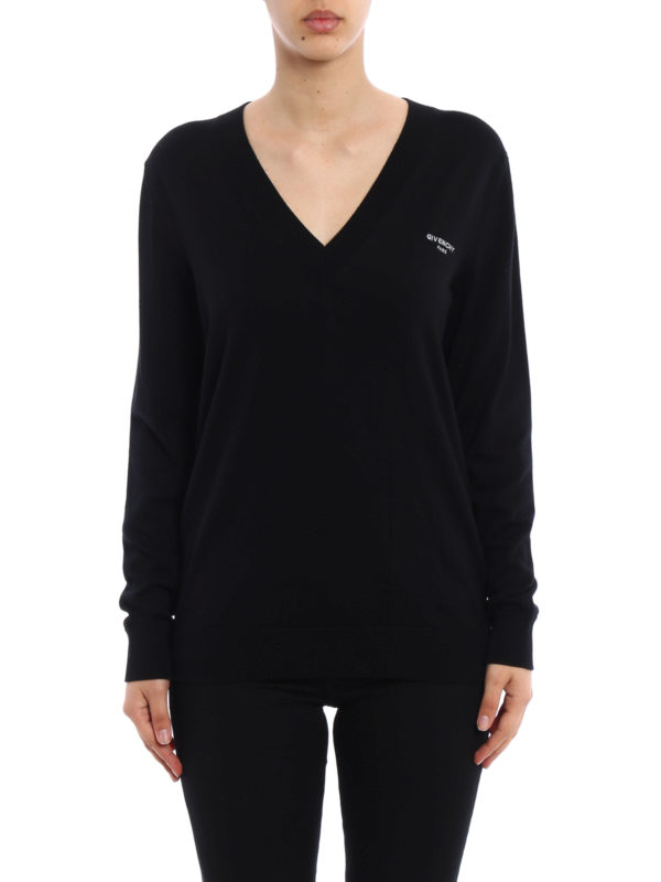 GIVENCHY: Suéteres con cuello pico online - Cuello V  Negro Para Mujer