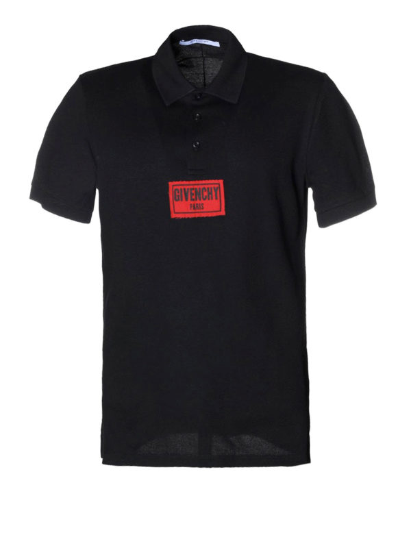 GIVENCHY: polo shirts - Logo red patch black polo shirt