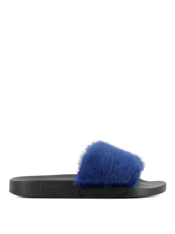 GIVENCHY: sandals - Blue mink fur slides