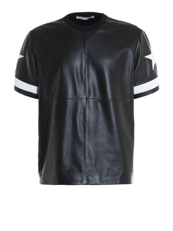 GIVENCHY: t-shirts - Leather and scuba T-shirt