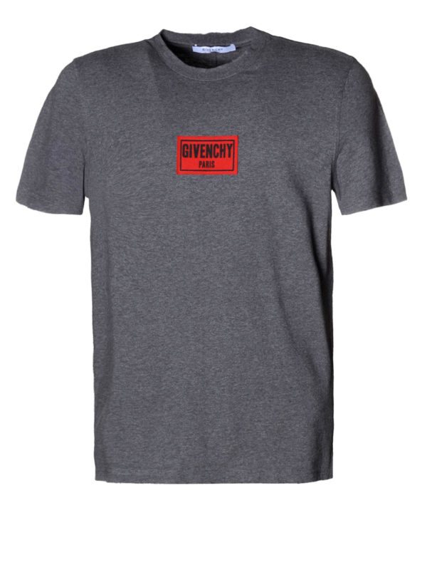 GIVENCHY: t-shirts - Logo red patch grey T-shirt