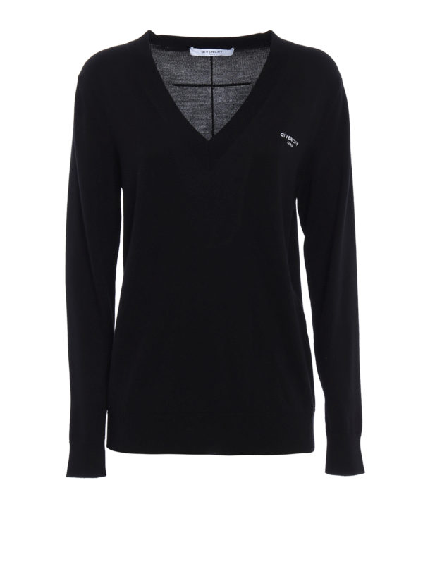 GIVENCHY: Suéteres con cuello pico - Cuello V  Negro Para Mujer