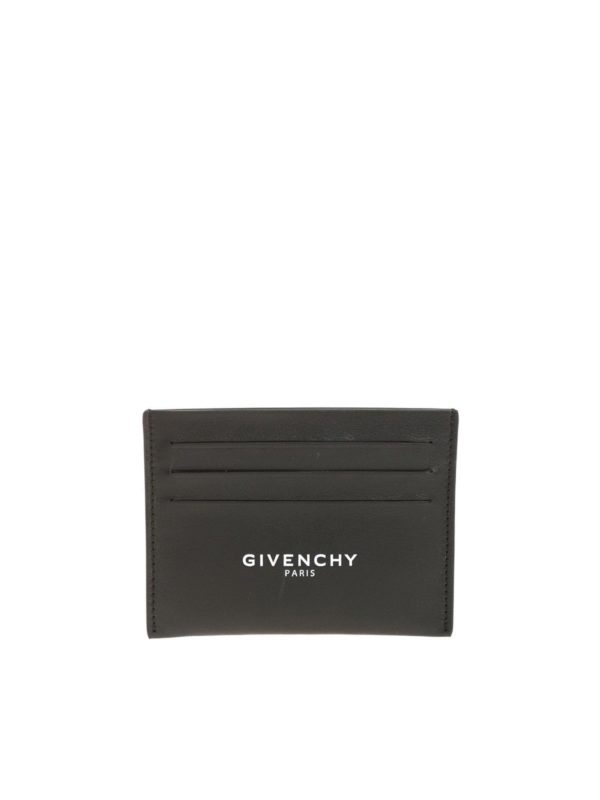 GIVENCHY: wallets & purses - Black card holder with white logo print