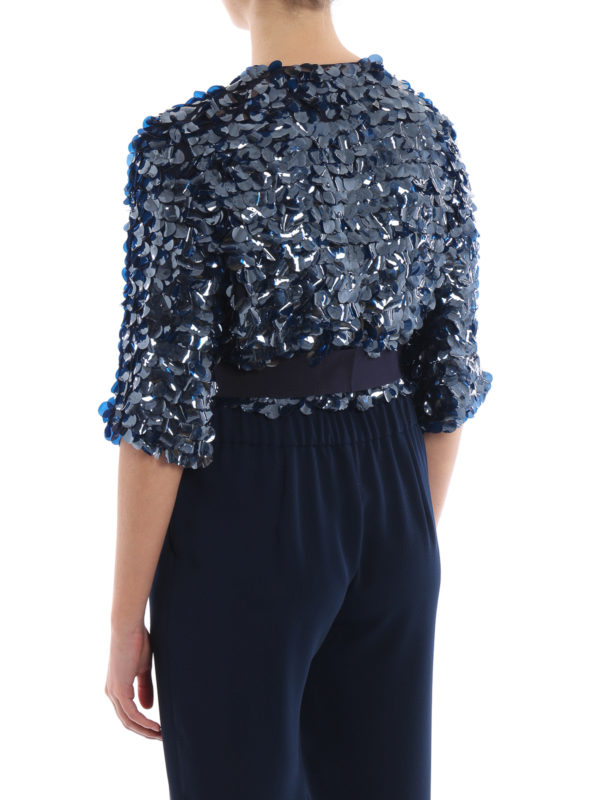 Glen blue sequined cropped jacket shop online: P.A.R.O.S.H.