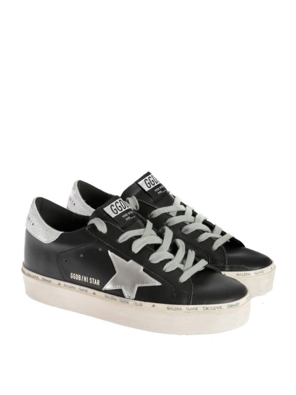 GOLDEN GOOSE: trainers online - Hi Star sneakers in black with laminated logo