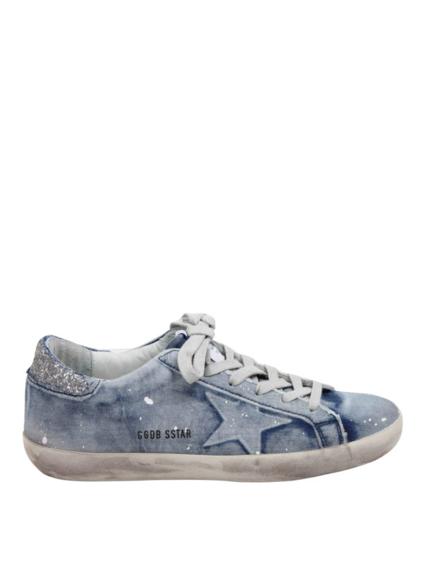 GOLDEN GOOSE: trainers - Denim-leather Super Star sneakers
