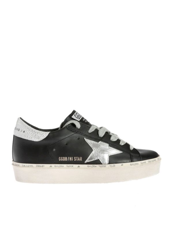 GOLDEN GOOSE: trainers - Hi Star sneakers in black with laminated logo